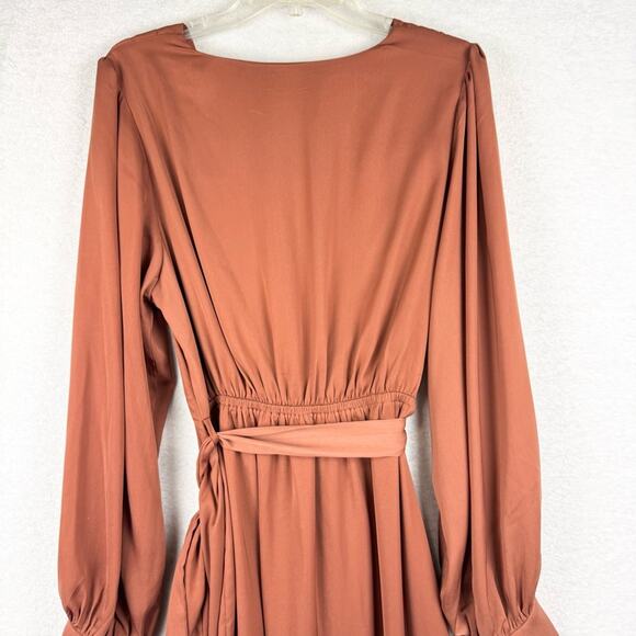 City Chic Opulent Satin Long Sleeve Faux Wrap Dress In Toffee Brown Size XS/14 - Picture 11 of 13